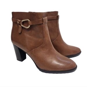 Lauren Ralph Lauren Laletta Brown Caramel Leather Boots Booties Block Heel